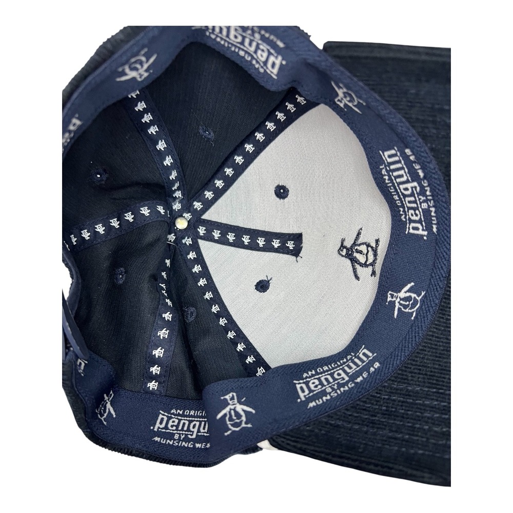 Original Penguin Mens Navy Blue Corduroy‎ Rope Baseball Cap Hat Pete Logo OS NEW - Picture 3 of 8